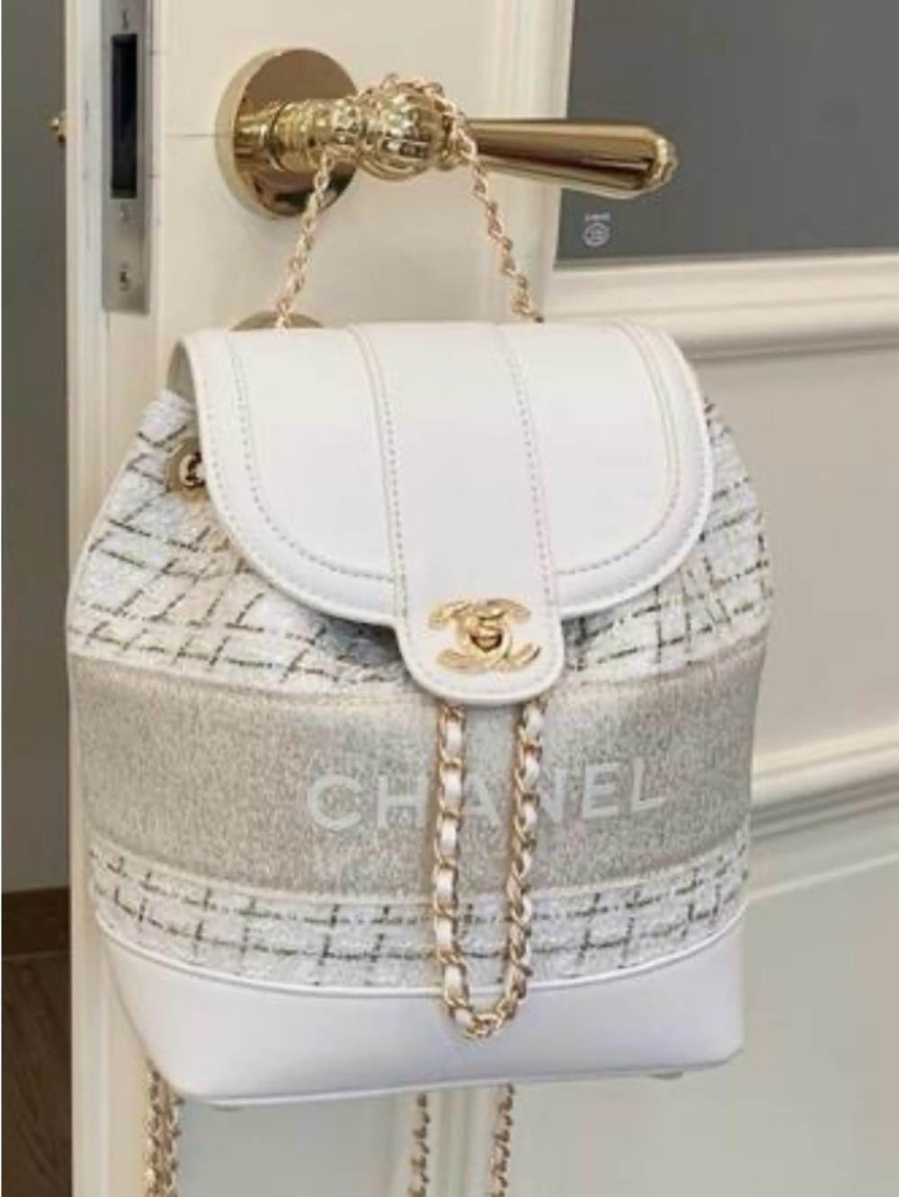 Beaute Beige/White Small Tweed Backpack New